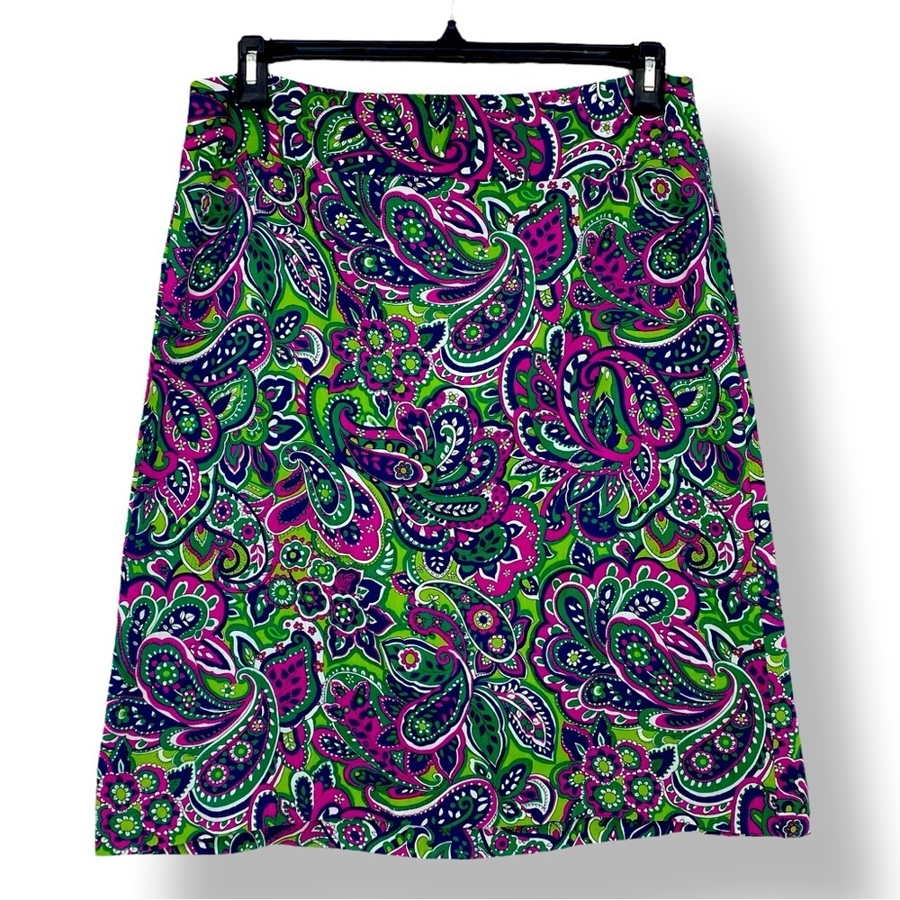 Talbots Beautiful Vibrant Paisley Skirt - Green and Pink Wms sz 12